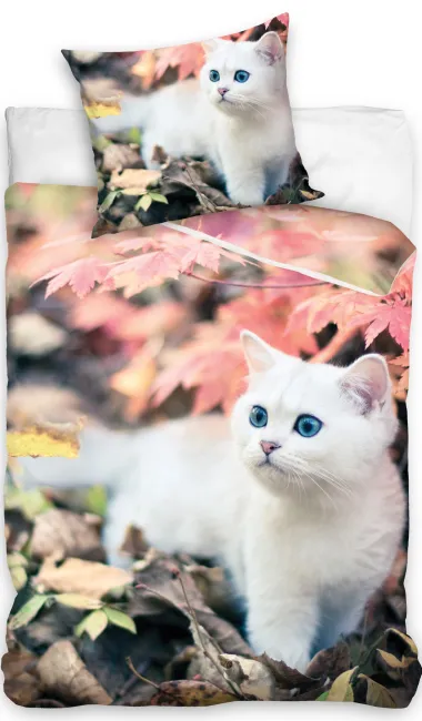 Pościel bawełniana 160x200 Kotki Kotek Kot biały oczy błękitne NL161009 C 9402