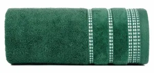 Ręcznik 50x90 Amanda zielony ciemny z ozdobną welurową bordiurą w pasy frotte 500 g/m2 Eurofirany