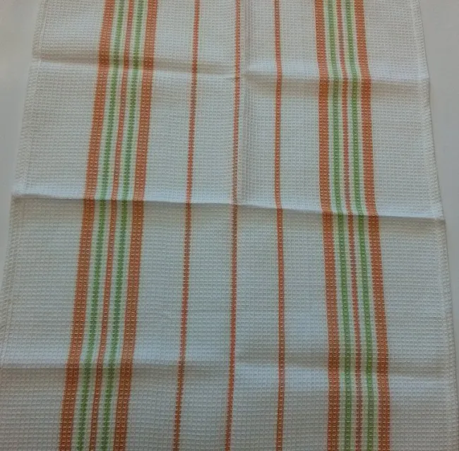 Ścierka do naczyń 50x70 gofrowana biała w paski pomarańczowo zielone
