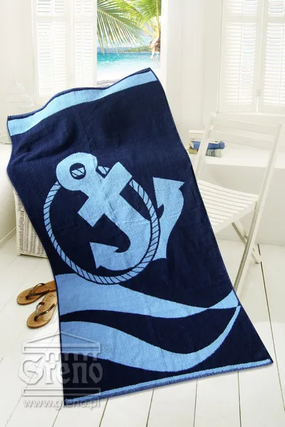 Ręcznik plażowy 80x160 Wakacyjny niebieski kotwica Greno