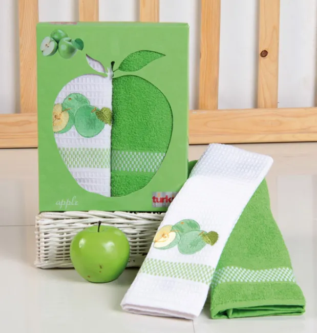 Komplet kuchenny Frutta Jabłka zielone 1 ręczniczek 1 ściereczka z aplikacją 50x70 2 cz. T28015-C