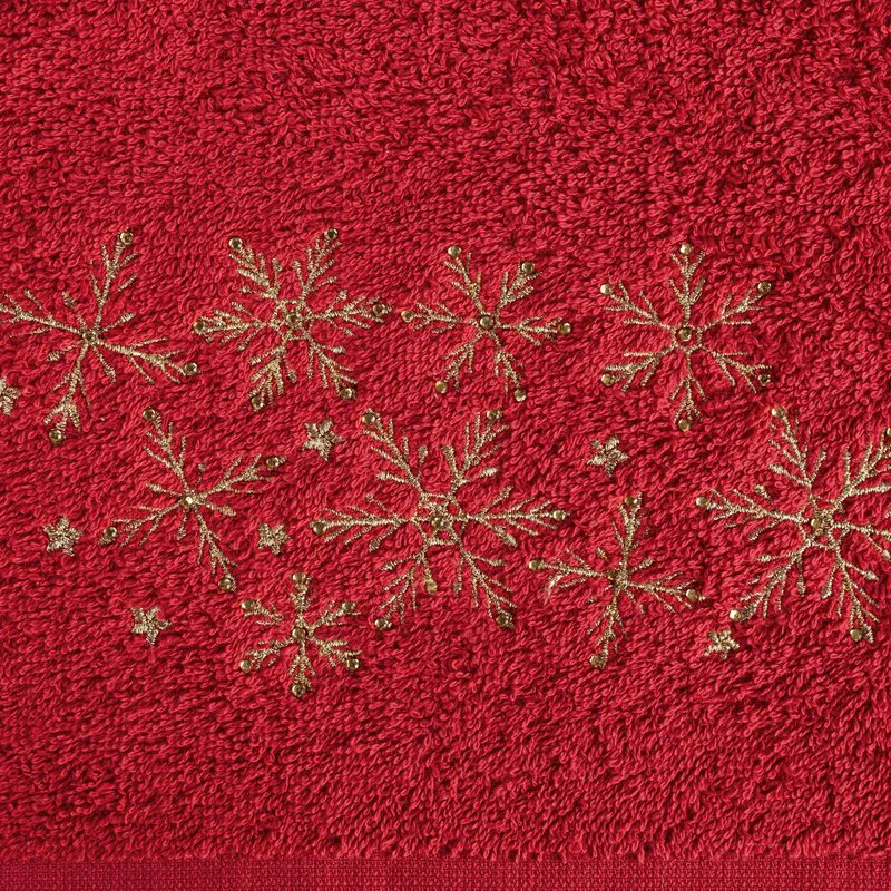 Ręcznik Santa 50x90 czerwony złoty  gwiazdki świąteczny 16 450 g/m2 Eurofirany