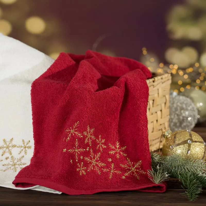 Ręcznik Santa 50x90 czerwony złoty  gwiazdki świąteczny 16 450 g/m2 Eurofirany