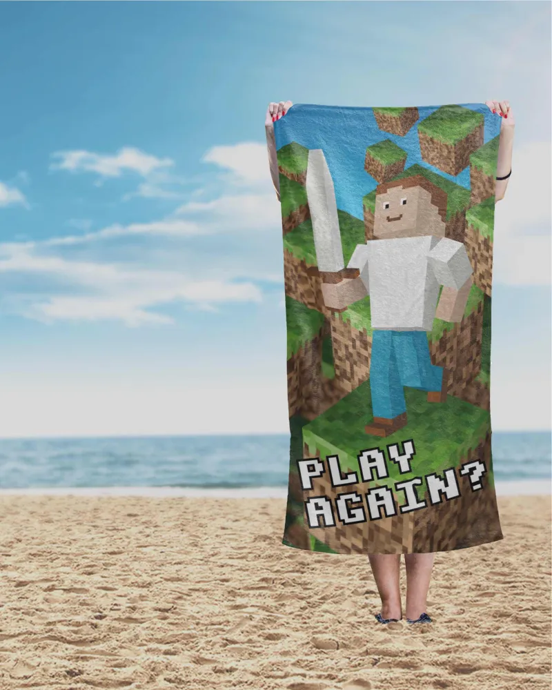 Ręcznik plażowy 70x140 Pixel 94 zielony  niebieski dziecięcy bawełniany