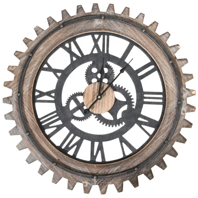 Zegar ścienny 60x60x5 Vintage 03 Zębatka drewniana metalowa obręcz