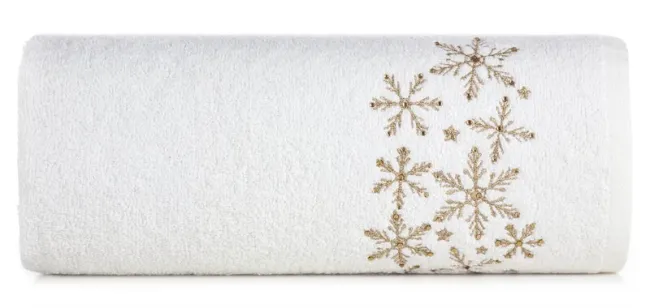 Ręcznik Santa 50x90 biały złoty gwiazdki  świąteczny 16 450 g/m2 Eurofirany