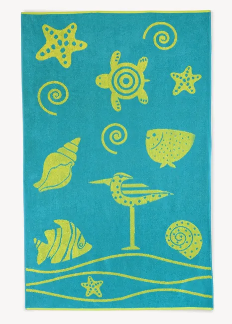 Ręcznik plażowy 100x160 Ocean 8139/1 turkusowy żółty muszelki ptak 380 g/m2