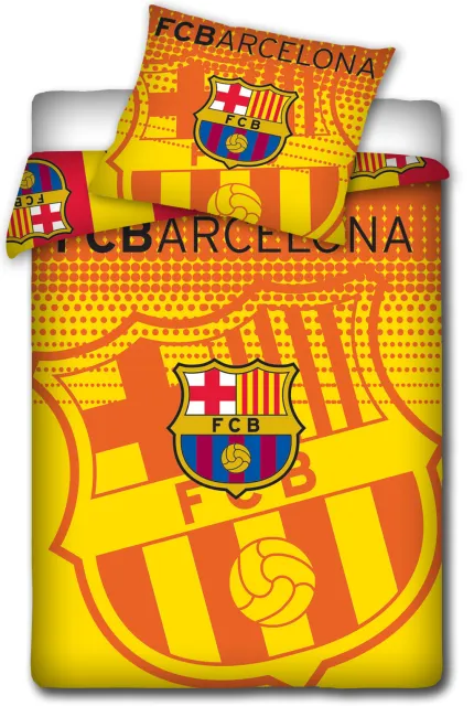 Pościel bawełniana FC Barcelona 140x200 żółto-pomarańczowa