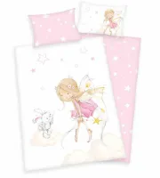 Pościel bawełniana 100x135 Wróżka Little  Fairy biała różówa dziecięca do łóżeczka H23