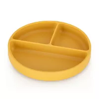 Talerzyk silikonowy z przegródkami okrągły żółty 6m+ PETITE&MARS