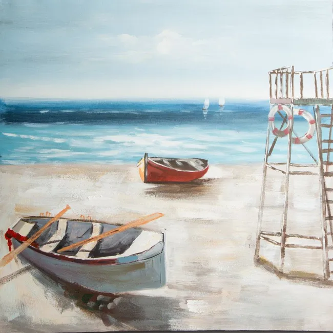 Obraz Kelsi 1 60x60 ręcznie malowany morze plaża łódki Eurofirany