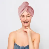 Turban kąpielowy 65x23 pudrowy frotte new ręcznik do włosów na głowę