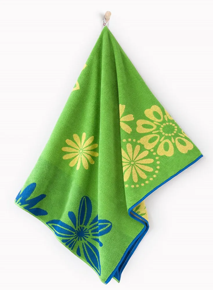 Ręcznik plażowy 100x160 Hej wakacje 8142/1 zielony kwiaty 380 g/m2 Zwoltex