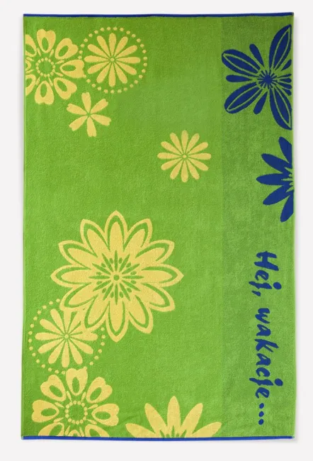 Ręcznik plażowy 100x160 Hej wakacje 8142/1 zielony kwiaty 380 g/m2 Zwoltex