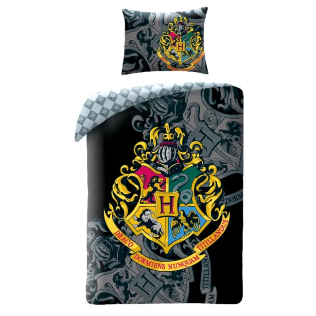 Pościel bawełniana 140x200 Harry Potter 0174 Herb Szkoły Magii i Czarodziejstwa w Hogwarcie HP-0068BL