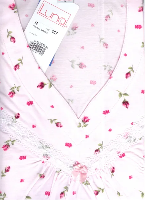 Koszula damska krótki rękaw 157 M jasno różowa w kwiatki