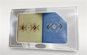 Komplet ręczników w pudełku 2 szt 70x140  Gift kremowy niebieski wzór 4 Frotex
