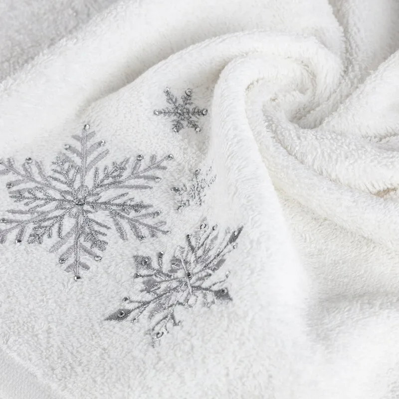 Ręcznik Santa 50x90 biały srebrny  gwiazdki świąteczny 13 450 g/m2 Eurofirany