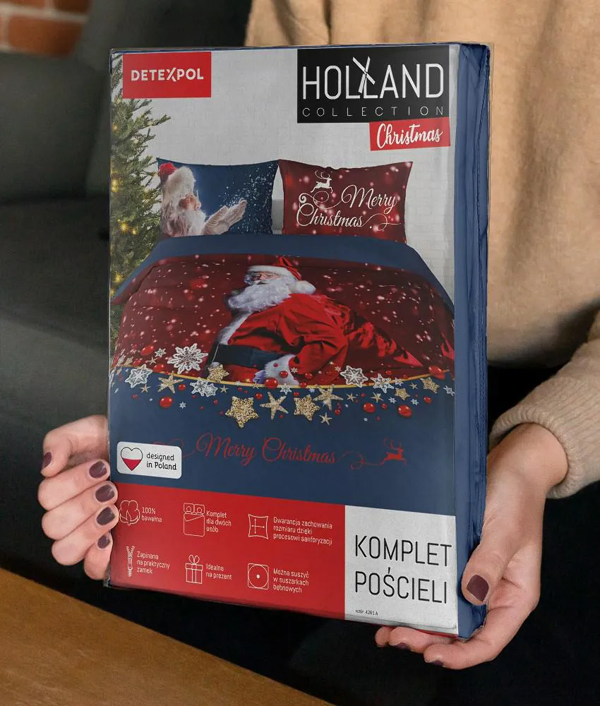Pościel świąteczna 160x200 4261 A         Mikołaj bawełniana Holland Święta 2022