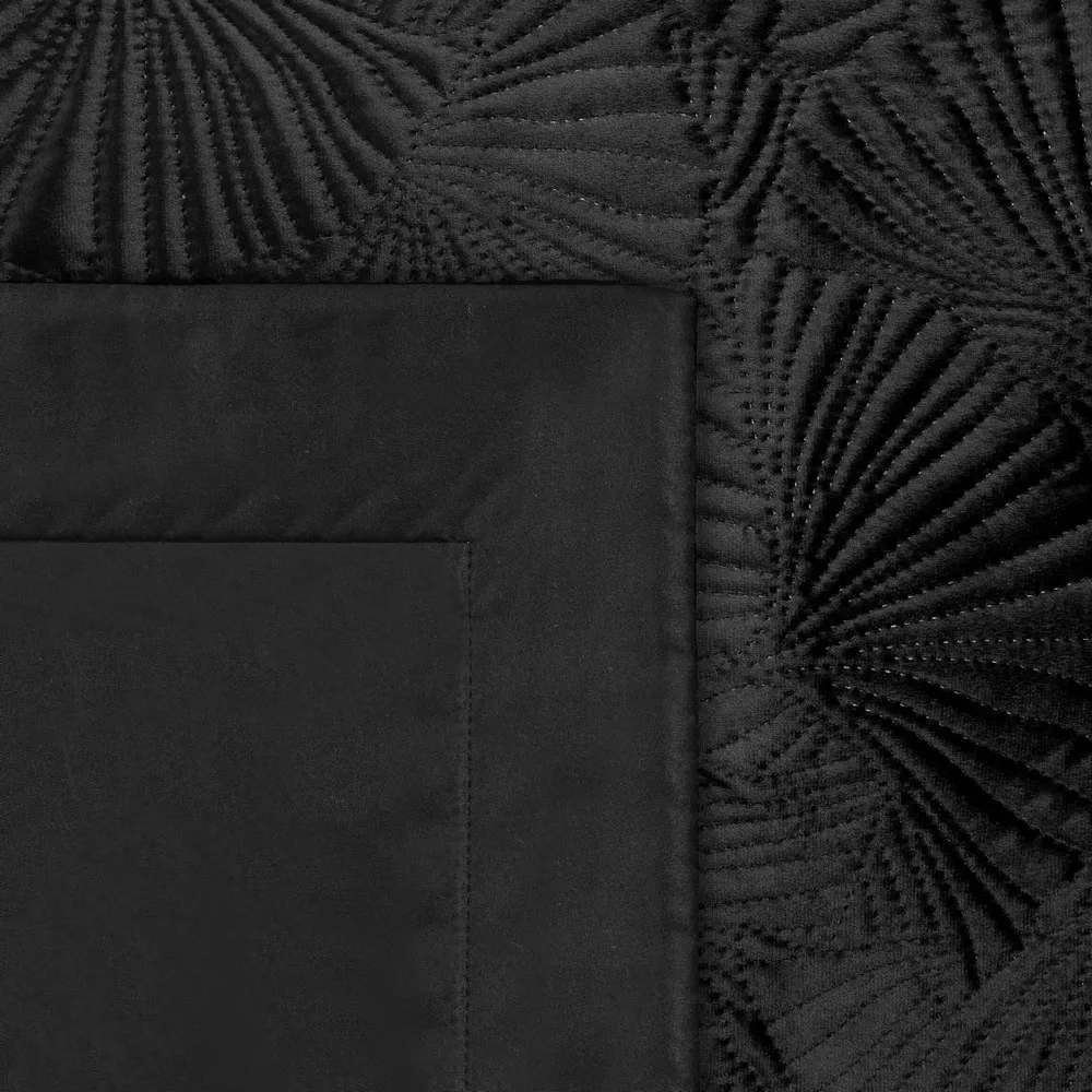 Narzuta dekoracyjna 280x260 Musa 5 czarna liście miłorzębu welwetowa Limited Collection Eurofirany