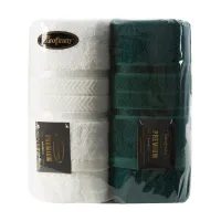 Komplet ręczników 2 cz. 2x50x90 kremowy  zielony ciemny 550 g/m2 frotte zestaw upominkowy 23