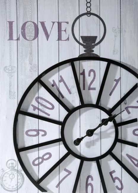 Zegar ścienny 50x70x3 Louis 01 metalowy na malowanym płótnie deski Love Eurofirany