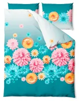 Pościel satynowa 220x200 Blossom turkusowa kolorowe kwiaty Satin Home 1