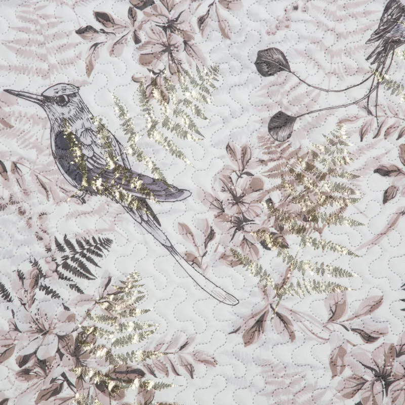 Narzuta dekoracyjna 220x240 Poly beżowa   pudrowa liście ptaki welurowa D91