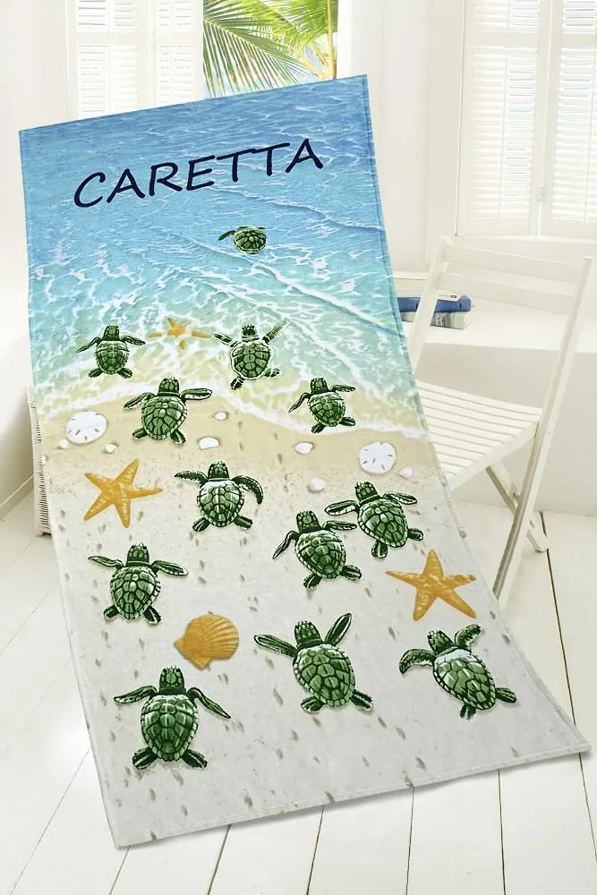 Ręcznik plażowy 75x150 Caretta żółwie  turkusowy zielony Plaża 23
