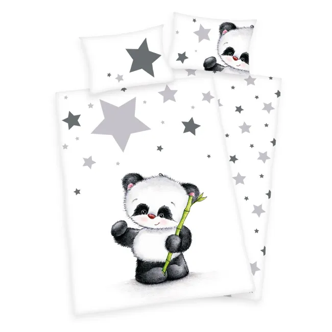 Pościel bawełniana 100x135 Panda          gwiazdki białą szara do łóżeczka 2023