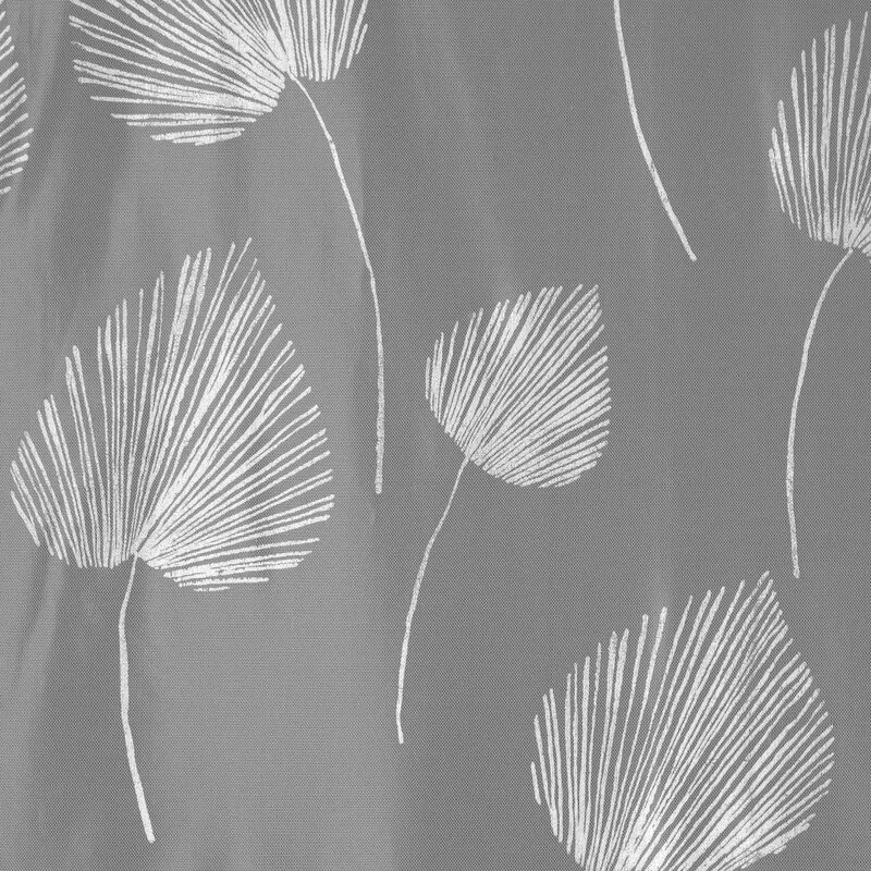 Zasłona 140x260 Helen biała ze srebrnym   nadrukiem liści gotowa na przelotkach Eurofirany