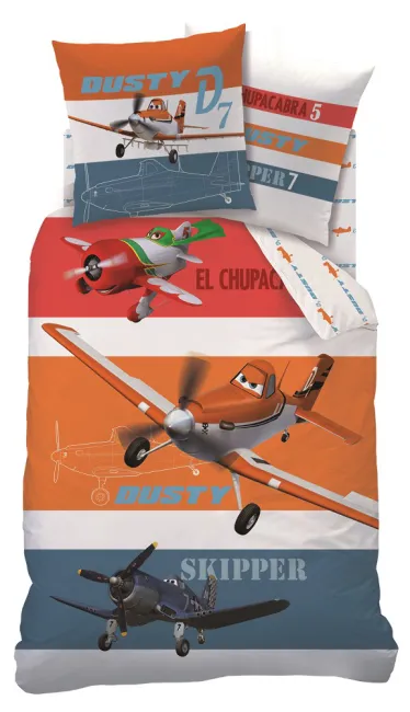 Pościel bawełniana 140x200 Samoloty 3292 pasy Skipper Dusty El Chupacabra poszewka 60x80