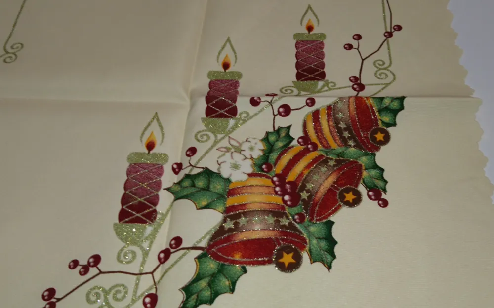 Serwetka plamoodporna 30x30 Boże Narodzenie świąteczny stroik ekrii bordowe dzwonki