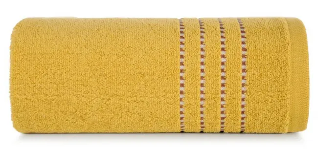 Ręcznik 70x140 Fiore musztardowy 500g/m2 frotte Eurofirany ozdobiony bordiurą w postaci cienkich paseczków