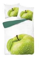Pościel z mikrofibry 3D 160x200 biała zielona jabłko 4172 A mikro 07