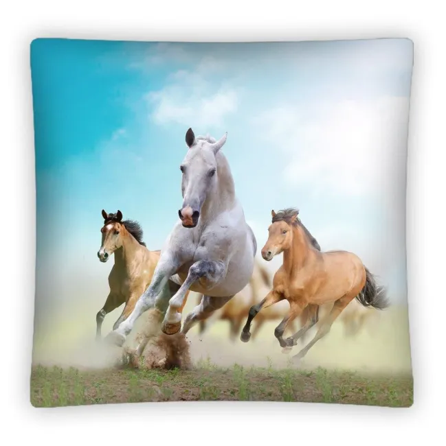 Poszewka dziecięca 40x40 3D Koń Konie w galopie na trawie PS0011 8540 Detexpol
