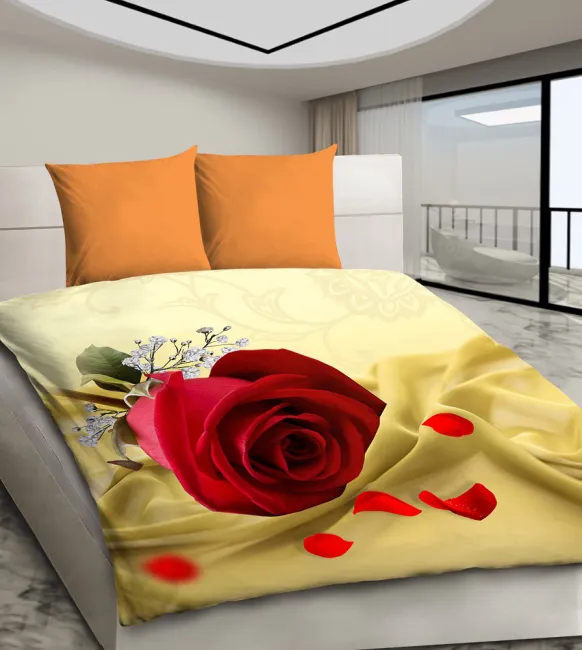 Pościel z mikrosatyny 3D 160x200 11 Czerwona Róża na żółtym tle 0996 Bed&You