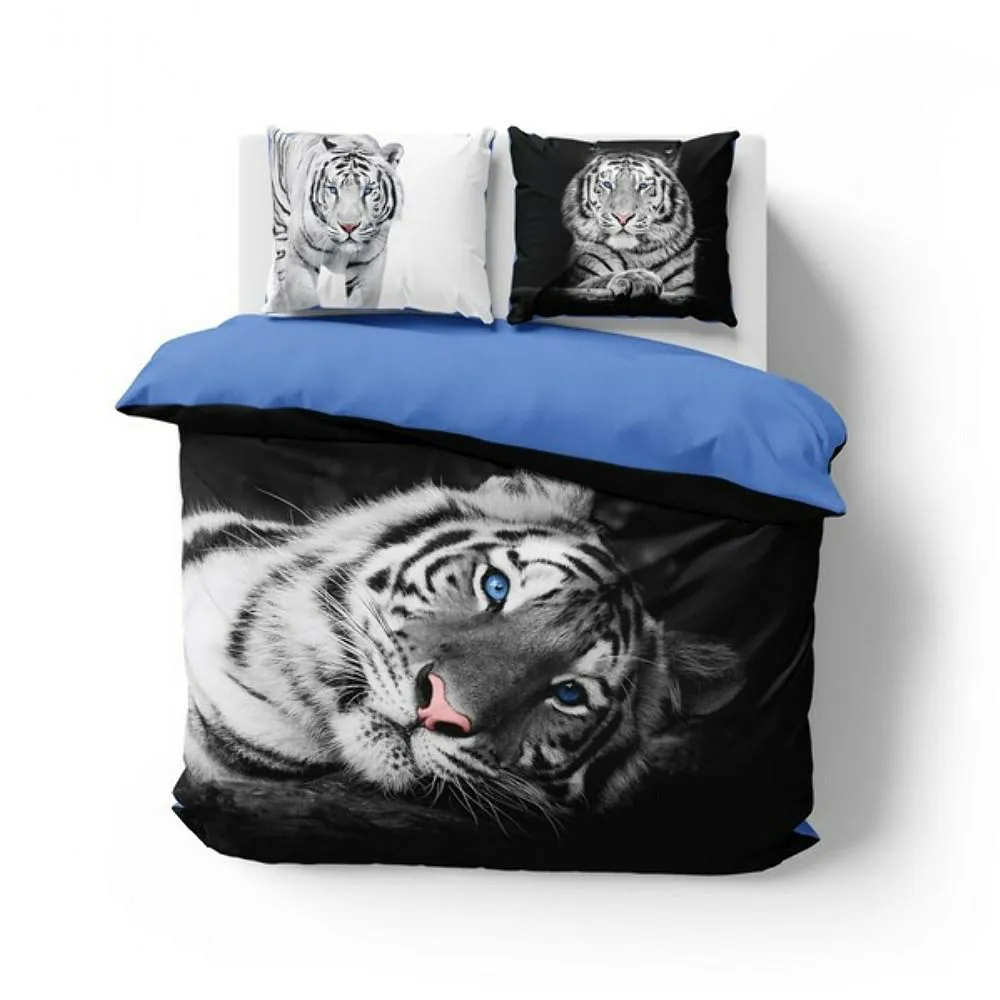 Pościel bawełniana 160x200 3814 A Tygrys czarna niebieska biała młodzieżowa Tygrysy tiger Holland Natura 2