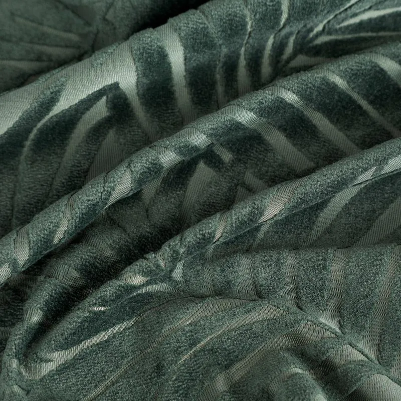 Zasłona 140x250 Livia miętowa ciemna z botanicznym wytłaczanym wzorem liści welwetowa gotowa na przelotkach Eurofirany