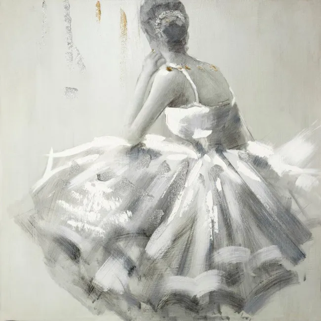 Obraz Balet 10 60x60 ręcznie malowany baletnica w białej sukni Eurofirany