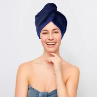 Turban kąpielowy 65x23 granatowy frotte new ręcznik do włosów na głowę