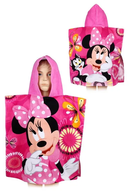 Poncho dla dzieci 55x110 Myszka Mini 5984 Minnie Mouse różowy ręcznik z kapturem