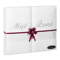Komplet ręczników T/0482 2 szt Milan Mąż Żona 2x50/90 biały zestaw upominkowy 500g/m2 Eurofirany
