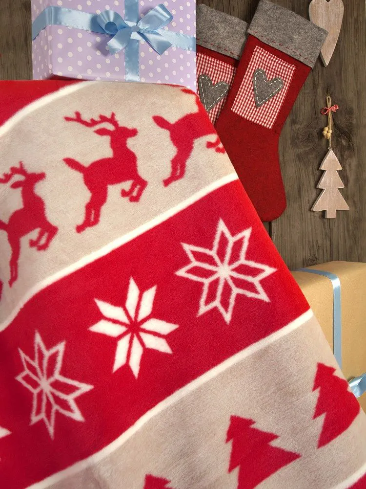 Koc bawełniano-akrylowy 150x200 Merry Chrystmas czerwony Glamour Greno