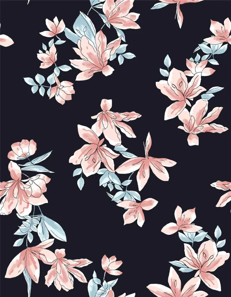 Koszula damska 204 granatowa w różowe     niebieskie kwiaty magnolii rozmiar: XL