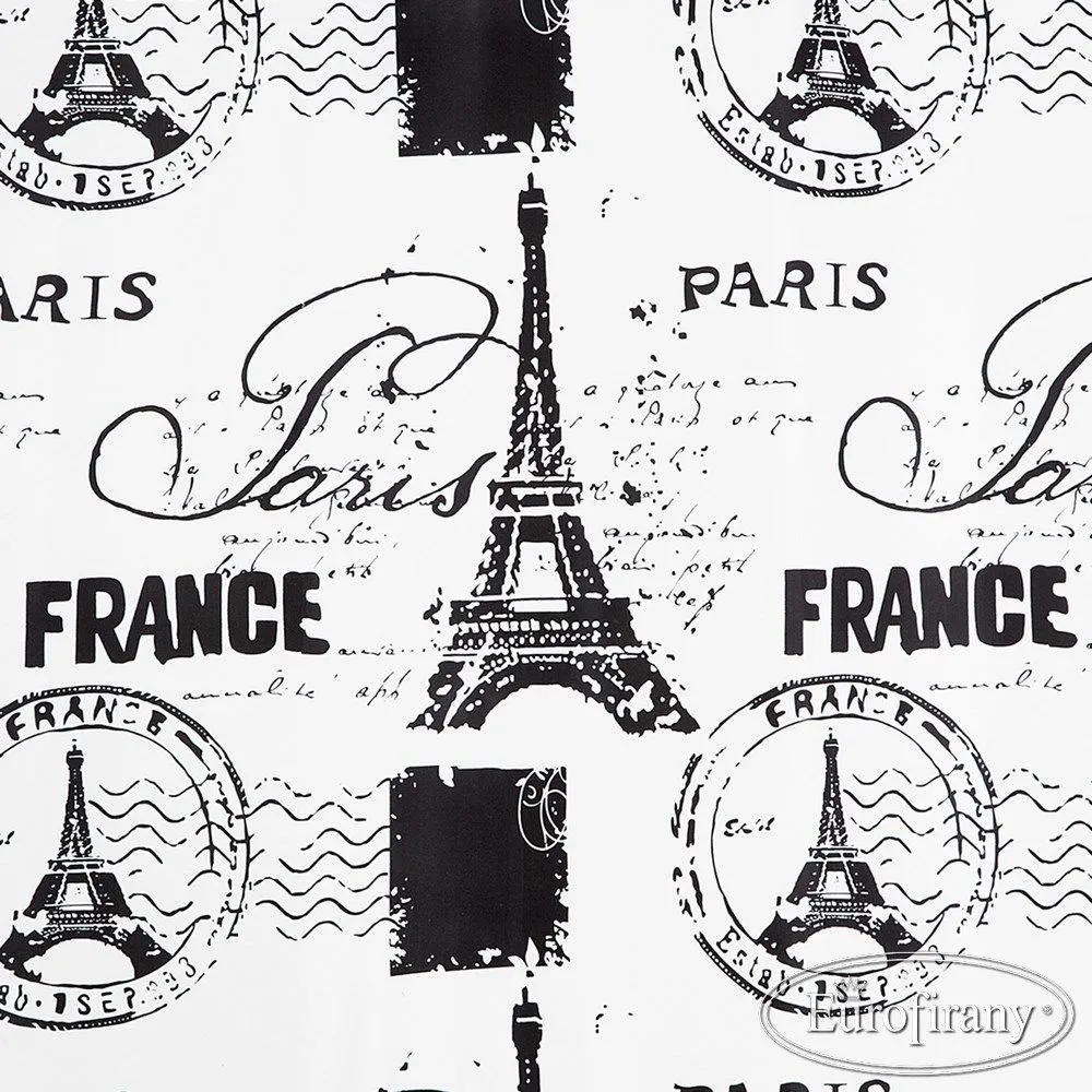 Zasłona gotowa na przelotkach 140x250 Pari Paryż Wieża Eiffla biała czarna
