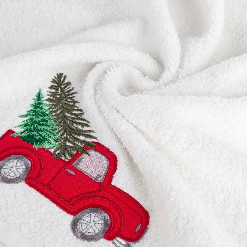 Ręcznik Santa 70x140 biały czerwone auto  świąteczny 22 450 g/m2 Eurofirany