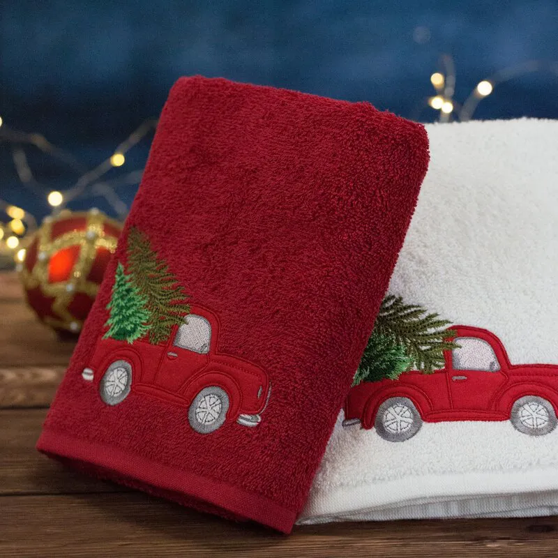 Ręcznik Santa 70x140 biały czerwone auto  świąteczny 22 450 g/m2 Eurofirany