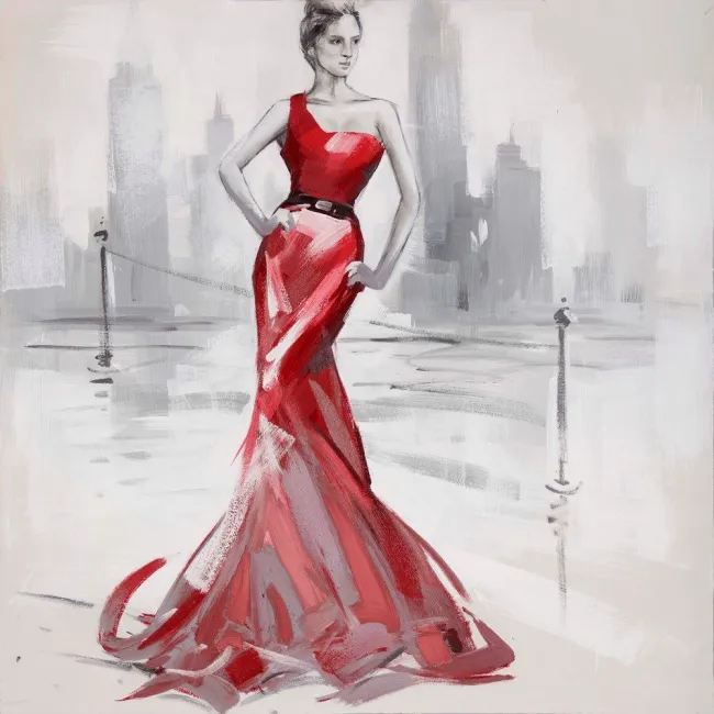 Obraz Adelle 1 60x60 kobieta w czerwonej sukni Eurofirany