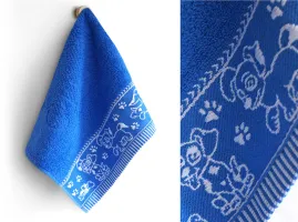Ręcznik 30x50 Pieski w akcji denim        niebieski frotte bawełniany dziecięcy do przedszkola Greno Kids